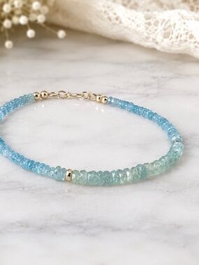 Natural Blue Zircon | Rare Alexandrite Bracelet Handmade 18k Yellow Gold 7 1/3"